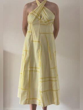 Banana Republic Yellow Halter Maxi Dress with Soft Stripe Accents